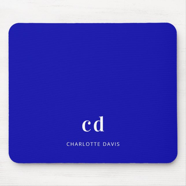 Royal blue white monogram initials name mouse pad (Front)