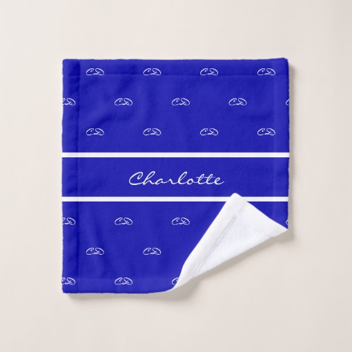 Royal blue white monogram initials pattern name bath towel set Zazzle