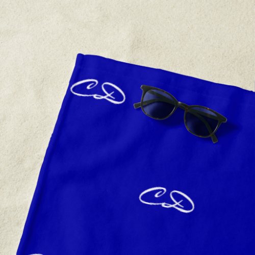Royal blue white monogram initials pattern name beach towel