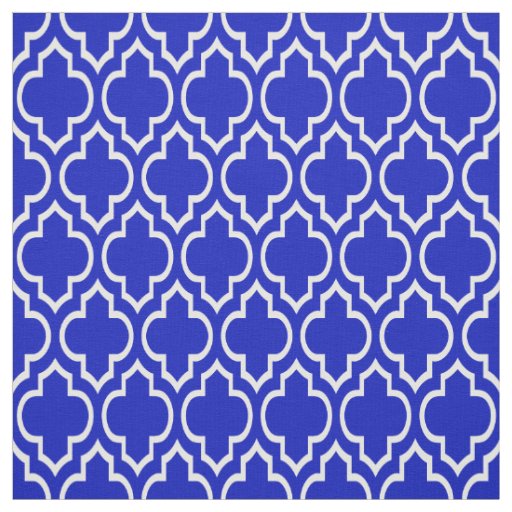Royal Blue, White Moroccan Quatrefoil #7 Fabric