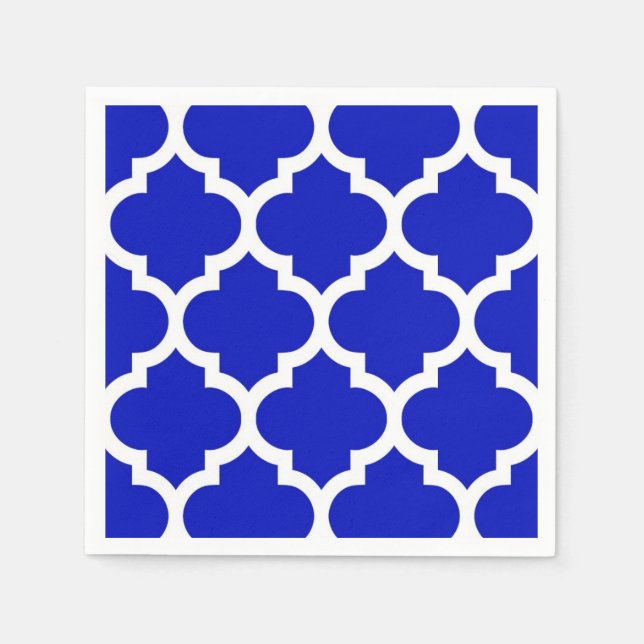Royal Blue White Moroccan Quatrefoil Pattern #5 Napkins (Front)