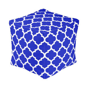 Royal Blue White Moroccan Quatrefoil Pattern #5 Pouf