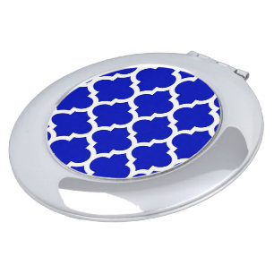 Royal Blue White Moroccan Quatrefoil Pattern #5 Vanity Mirror