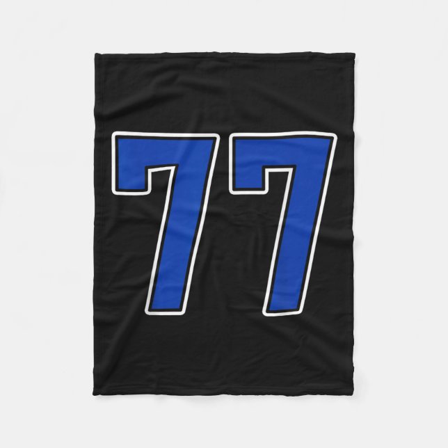 Royal Blue White Number 77 Jersey Player Uniform # Fleece Blanket (Front)