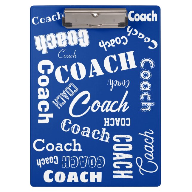 Royal Blue White Personalized Coach Gift Name Art Clipboard (Front)