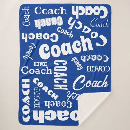 Royal Blue White Personalized Coach Gift Name Art Sherpa Blanket