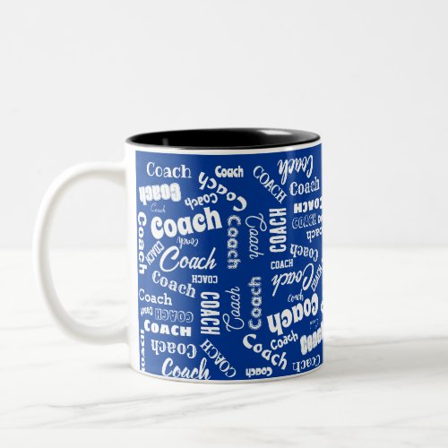 Royal Blue White Personalized Coach Gift Name Art Two_Tone Coffee Mug