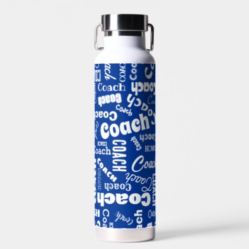Royal Blue White Personalized Coach Gift Name Art Water Bottle