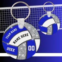 Blue, White and Black Volleyball - Customize Keychain, Zazzle