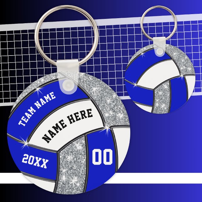 Royal Blue White Personalized Volleyball Keychains (Creator Uploaded)