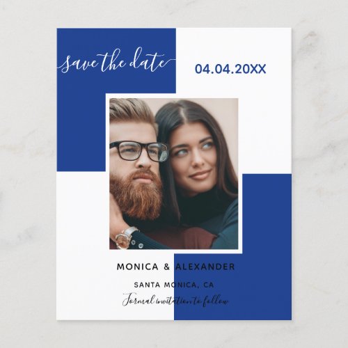 Royal blue white photo wedding Save the Date