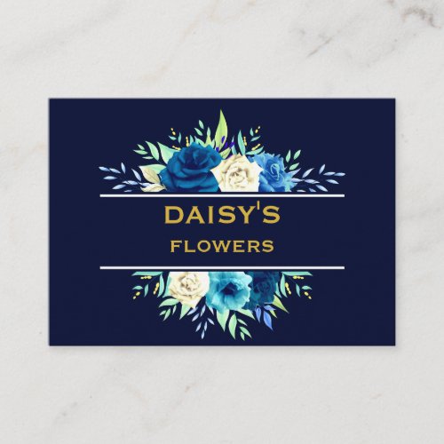 Royal Blue White Rose Flowers Floral    Business Card