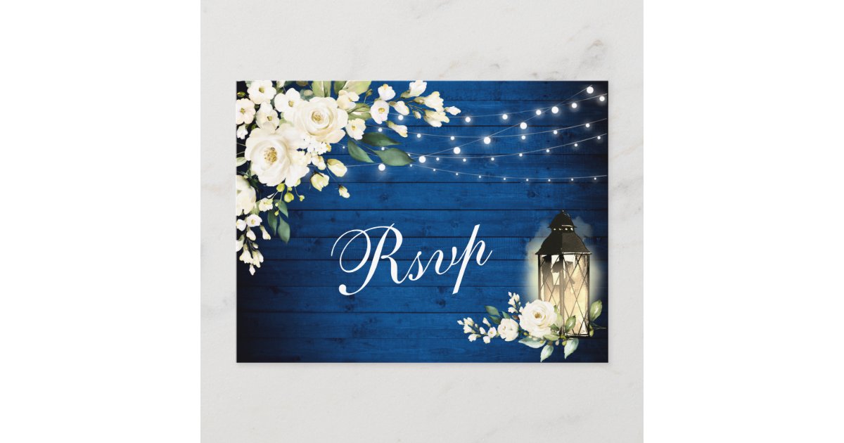 Royal Blue White Roses Wedding RSVP Meal Choice Postcard Zazzle