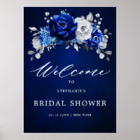 Royal Blue White Silver Bridal Shower Welcome Post