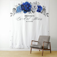 Royal Blue White Silver Floral Bridal shower