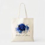 Royal Blue White Silver Floral Matron of Honor Tote Bag<br><div class="desc">Elegant royal blue white silver theme wedding bridesmaid gift tote bag featuring elegant bouquet of royal blue,  Navy,  silver,  pure white color rose flowers buds and sage green eucalyptus leaves. Please contact me for any help in customization or if you need any other product with this design.</div>