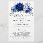 Royal Blue White Silver Floral Wedding Program<br><div class="desc">Elegant royal blue white silver theme wedding program featuring elegant bouquet of royal blue,  Navy,  silver,  pure white color rose flowers buds and sage green eucalyptus leaves. Please contact me for any help in customization or if you need any other product with this design.</div>