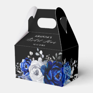 Royal Blue White Silver Metallic Bridal Shower Fav Favor Boxes
