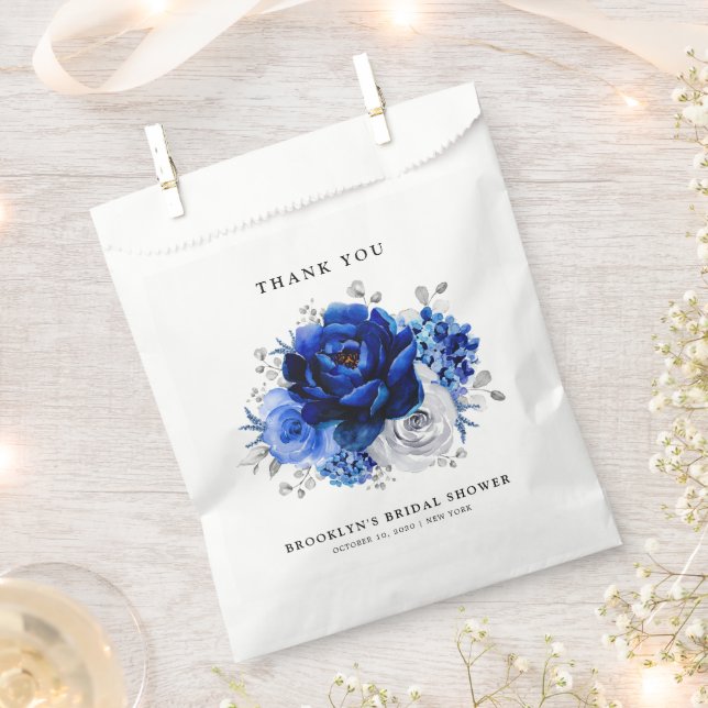 Royal Blue White Silver Metallic  Bridal Shower Favor Bag (Clipped)