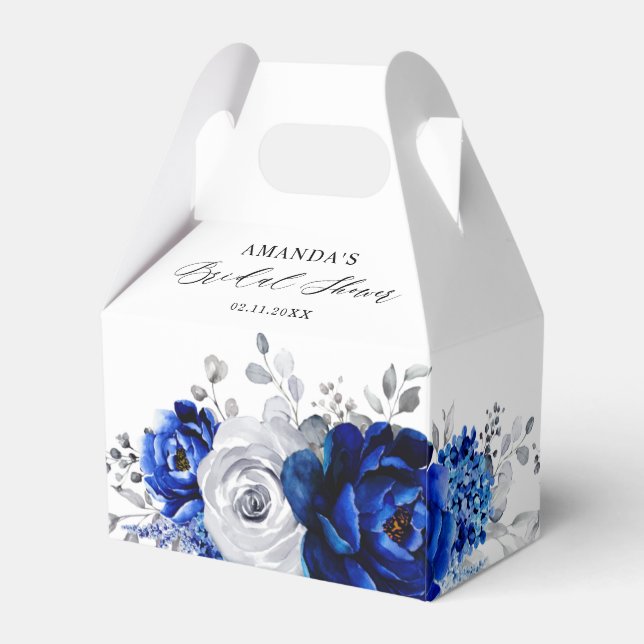 Royal Blue White Silver Metallic Bridal Shower Favor Boxes (Back Side)