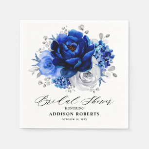Royal Blue White Silver Metallic Bridal Shower Napkins