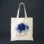Royal Blue White Silver Metallic Floral Bride Tote Bag<br><div class="desc">Elegant royal blue white silver theme wedding bride tote bag featuring elegant bouquet of royal blue,  Navy,  silver,  pure white color rose flowers buds and sage green eucalyptus leaves. Please contact me for any help in customization or if you need any other product with this design.</div>