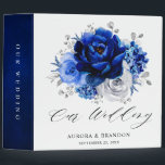 Royal Blue White Silver Metallic Floral Wedding 3 Ring Binder<br><div class="desc">Elegant royal blue white silver theme wedding binder featuring elegant bouquet of royal blue,  Navy,  silver,  pure white color rose flowers buds and sage green eucalyptus leaves. Please contact me for any help in customization or if you need any other product with this design.</div>