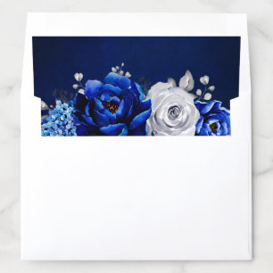 Royal Blue White Silver Metallic Floral Wedding En Envelope Liner