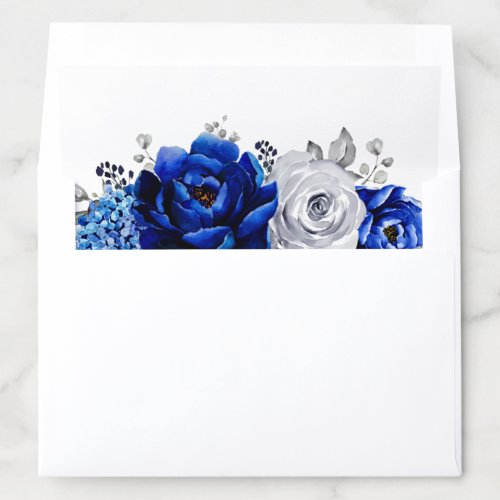Royal Blue White Silver Metallic Floral Wedding Envelope Liner