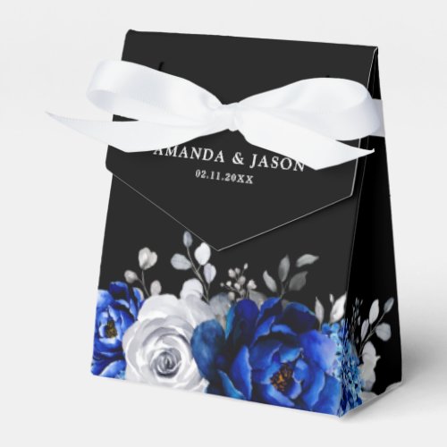 Royal Blue White Silver Metallic Floral Wedding Fa Favor Boxes