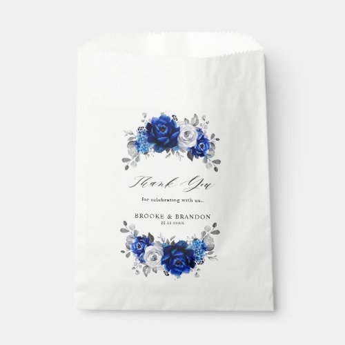 Royal Blue White Silver Metallic Floral Wedding Favor Bag