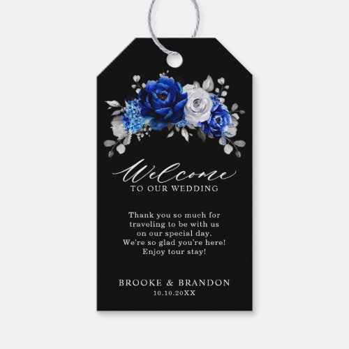 Royal Blue White Silver Metallic Floral Wedding Gi Gift Tags
