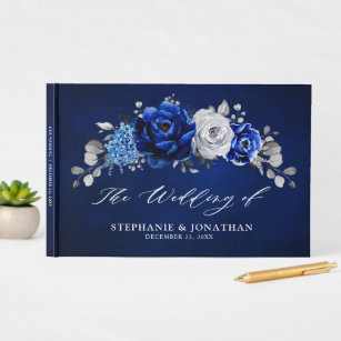 Royal Blue White Silver Metallic Floral Wedding Gu Guest Book