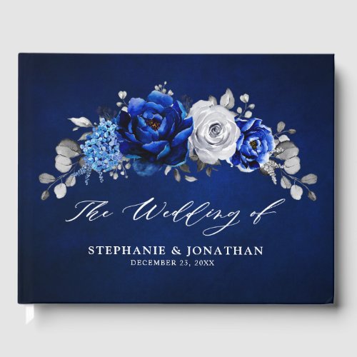 Royal Blue White Silver Metallic Floral Wedding Gu