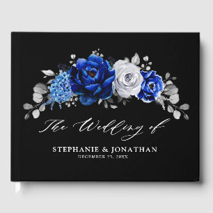 Royal Blue White Silver Metallic Floral Wedding Gu Guest Book