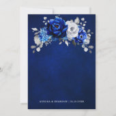 Royal Blue White Silver Metallic Floral Wedding In Invitation (Back)