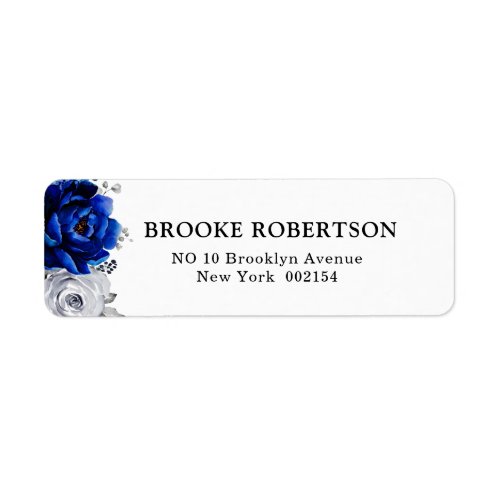 Royal Blue White Silver Metallic Floral Wedding Label