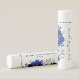 Royal Blue White Silver Metallic Floral Wedding Lip Balm