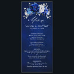 Royal Blue White Silver Metallic Floral Wedding Menu<br><div class="desc">Elegant royal blue white silver theme wedding menu featuring elegant bouquet of royal blue,  Navy,  silver,  pure white color rose flowers buds and sage green eucalyptus leaves. Please contact me for any help in customization or if you need any other product with this design.</div>