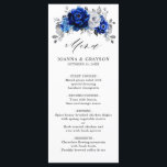 Royal Blue White Silver Metallic Floral Wedding Menu<br><div class="desc">Elegant royal blue white silver theme wedding menu featuring elegant bouquet of royal blue,  Navy,  silver,  pure white color rose flowers buds and sage green eucalyptus leaves. Please contact me for any help in customization or if you need any other product with this design.</div>