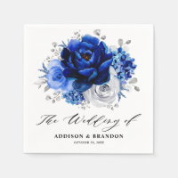 Royal Blue White Silver Metallic Floral Wedding