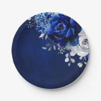 Royal Blue White Silver Metallic Floral Wedding Pa