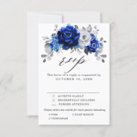Royal Blue White Silver Metallic Floral Wedding