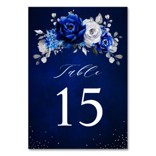 Royal Blue White Silver Metallic Floral Wedding Ta Table Number