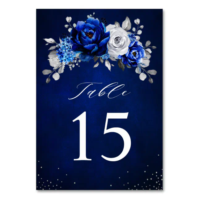 Royal Blue White Silver Metallic Floral Wedding Ta Table Number Zazzle