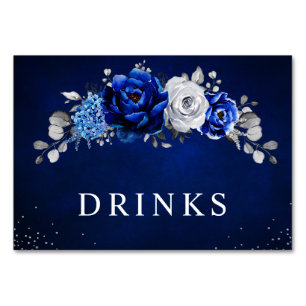 Royal Blue White Silver Metallic Floral Wedding Table Number