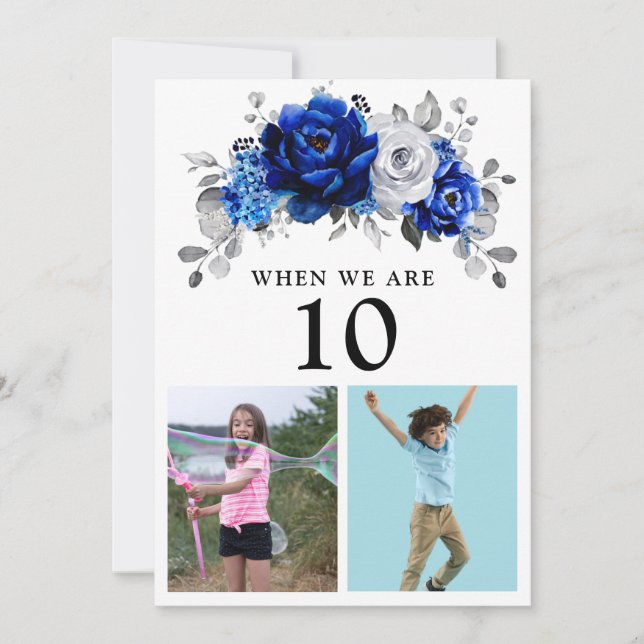 Royal Blue White Silver Metallic Table Number Card (Front)