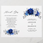 Royal Blue White Silver Metallic Wedding Program<br><div class="desc">Elegant royal blue white silver theme wedding program featuring elegant bouquet of royal blue,  Navy,  silver,  pure white color rose flowers buds and sage green eucalyptus leaves. Please contact me for any help in customization or if you need any other product with this design.</div>