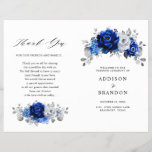 Royal Blue White Silver Metallic Wedding Program<br><div class="desc">Elegant royal blue white silver theme wedding program featuring elegant bouquet of royal blue,  Navy,  silver,  pure white color rose flowers buds and sage green eucalyptus leaves. Please contact me for any help in customization or if you need any other product with this design.</div>