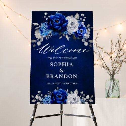 Royal Blue White Silver Metallic Wedding Welcome F Foam Board